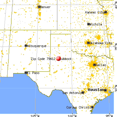 Lubbock, TX (79412) map from a distance