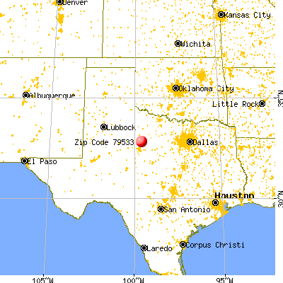 Lueders, TX (79533) map from a distance