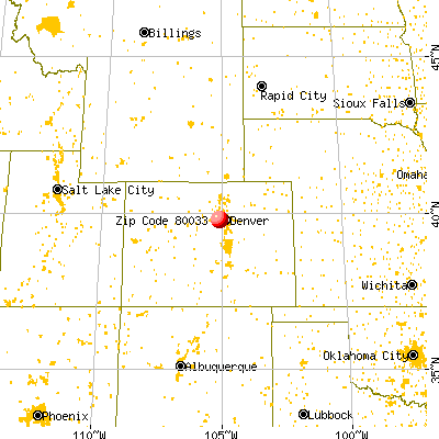 Wheat Ridge, CO (80033) map from a distance