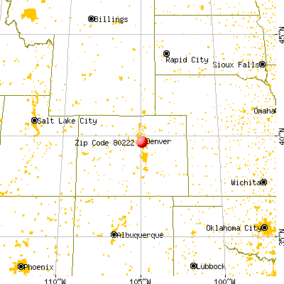 Denver, CO (80222) map from a distance