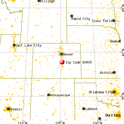 Colorado Springs, CO (80909) map from a distance