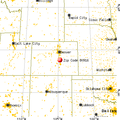 Colorado Springs, CO (80916) map from a distance