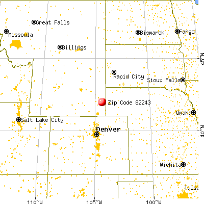 Veteran, WY (82243) map from a distance
