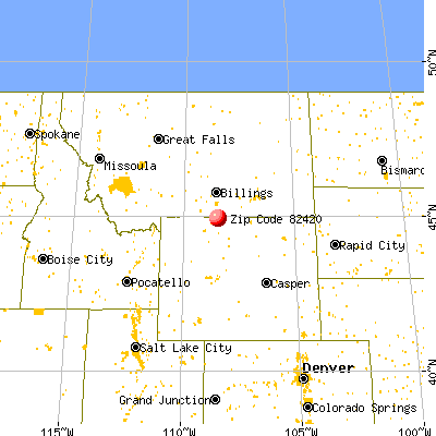 Cowley, WY (82420) map from a distance