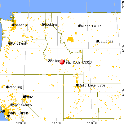 Bellevue, ID (83313) map from a distance