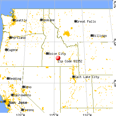 Shoshone, ID (83352) map from a distance