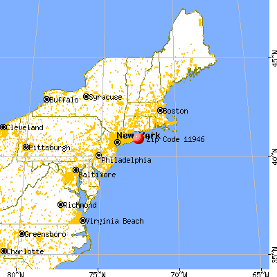 Hampton Bays, NY (11946) map from a distance