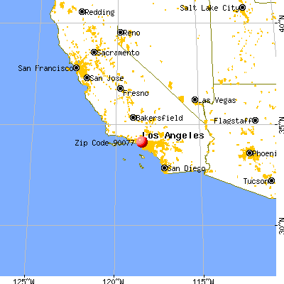 Los Angeles, CA (90077) map from a distance