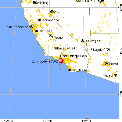 West Carson, CA (90502) map from a distance