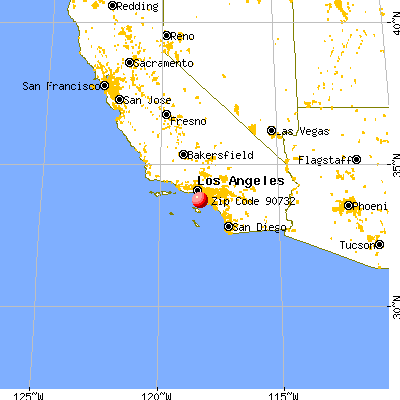 Los Angeles, CA (90732) map from a distance