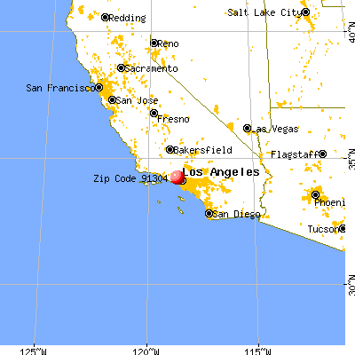 Los Angeles, CA (91304) map from a distance