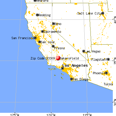 Bakersfield, CA (93309) map from a distance