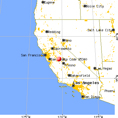 Merced, CA (95340) map from a distance