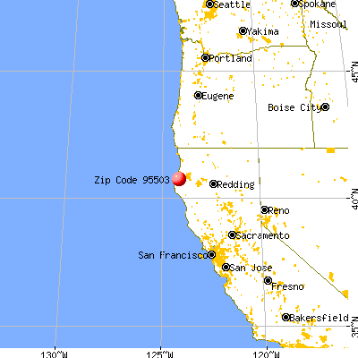 Pine Hills, CA (95503) map from a distance