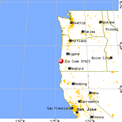 Coquille, OR (97423) map from a distance