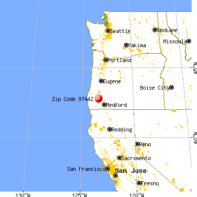 Glendale, OR (97442) map from a distance