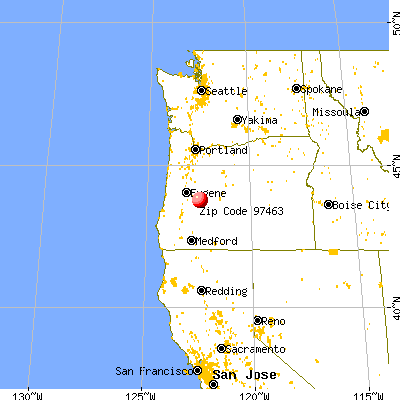 Oakridge, OR (97463) map from a distance