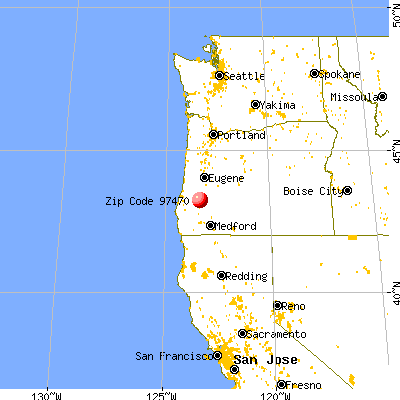 Roseburg North, OR (97470) map from a distance