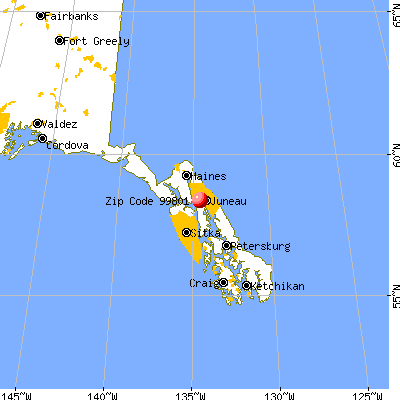 Juneau, AK (99801) map from a distance