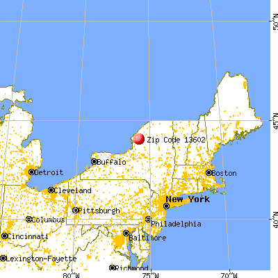 Fort Drum, NY (13602) map from a distance