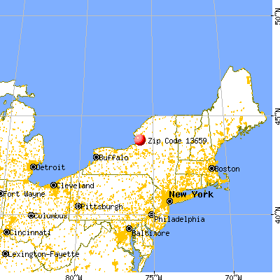 Lorraine, NY (13659) map from a distance