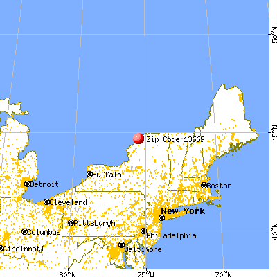 Ogdensburg, NY (13669) map from a distance