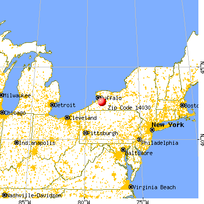 Yorkshire, NY (14030) map from a distance