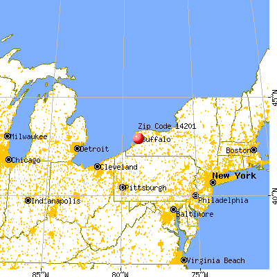 Buffalo, NY (14201) map from a distance