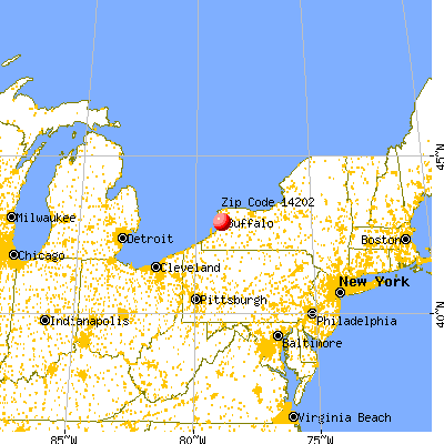 Buffalo, NY (14202) map from a distance