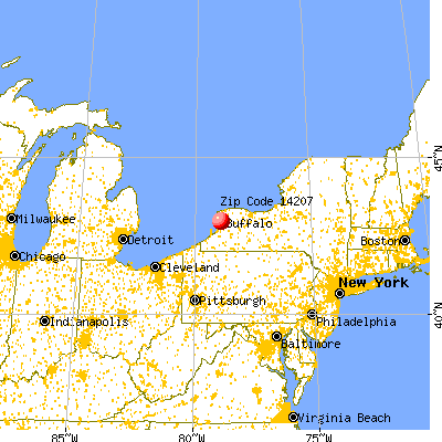 Buffalo, NY (14207) map from a distance