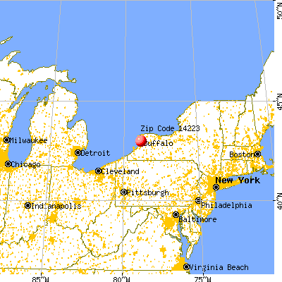 Buffalo, NY (14223) map from a distance