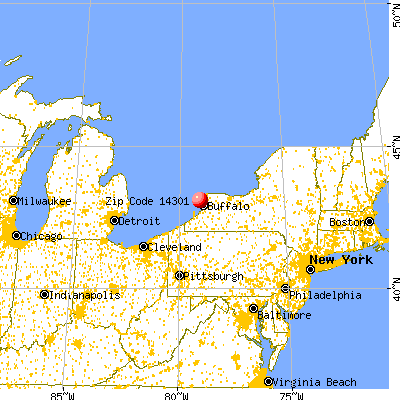 Niagara Falls, NY (14301) map from a distance