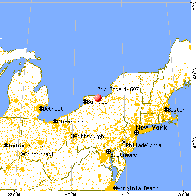 Rochester, NY (14607) map from a distance