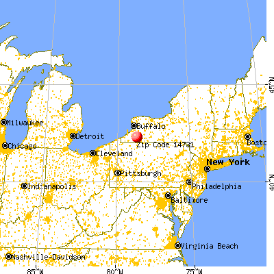 Ellicottville, NY (14731) map from a distance