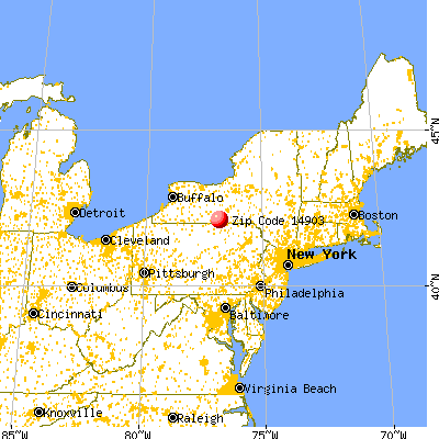 Big Flats, NY (14903) map from a distance
