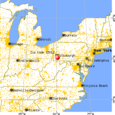 Fellsburg, PA (15012) map from a distance
