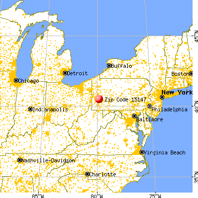 Plum, PA (15147) map from a distance