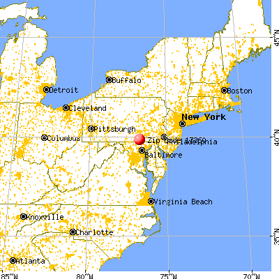 Seven Valleys, PA (17360) map from a distance