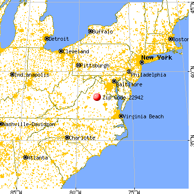 Gordonsville, VA (22942) map from a distance