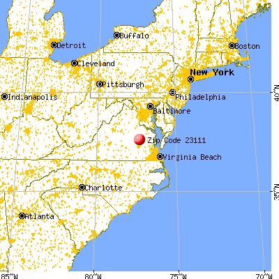 Mechanicsville, VA (23111) map from a distance