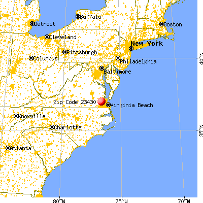 Smithfield, VA (23430) map from a distance