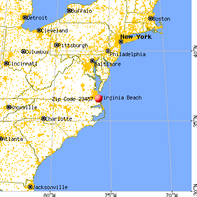 Virginia Beach, VA (23457) map from a distance