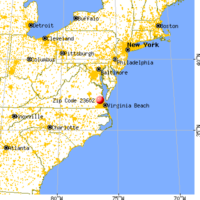 Newport News, VA (23602) map from a distance