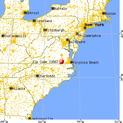 Jarratt, VA (23867) map from a distance