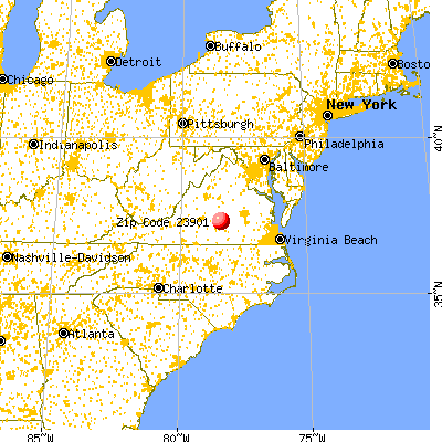 Farmville, VA (23901) map from a distance