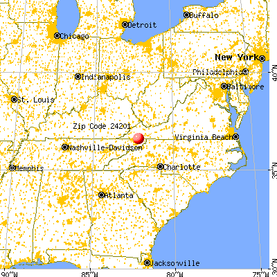 Bristol, VA (24201) map from a distance