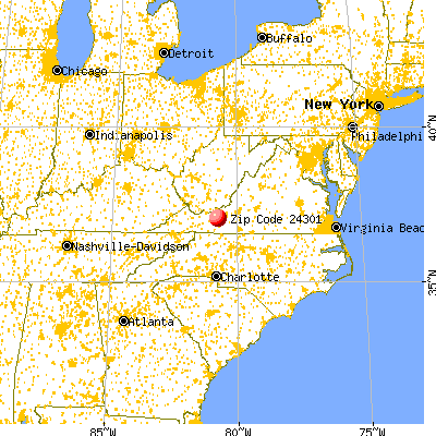 Pulaski, VA (24301) map from a distance