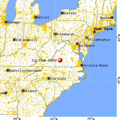 Lynchburg, VA (24502) map from a distance