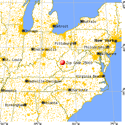 Alum Creek, WV (25003) map from a distance