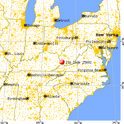 Red Jacket, WV (25692) map from a distance